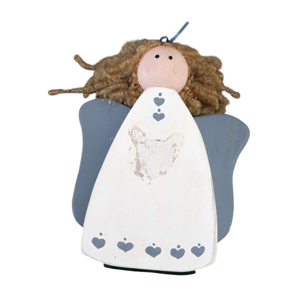 Vintage Handmade Painted Wood Angel Christmas Holiday Winter Decor Folk Art